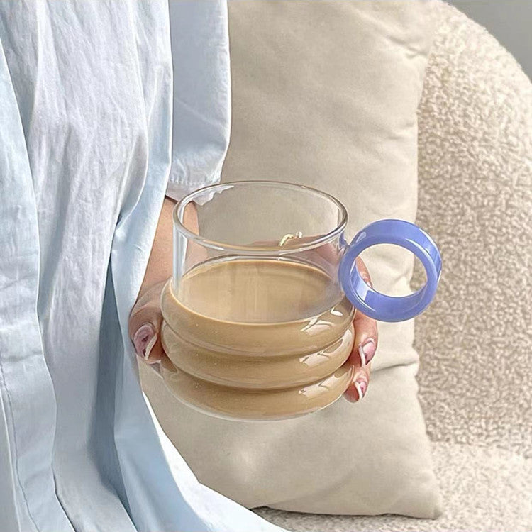 Borosilicate Glass Ring Cup Household Office Creativity Coffee Cup Glass Water Cup Ring Handle Milk Cup