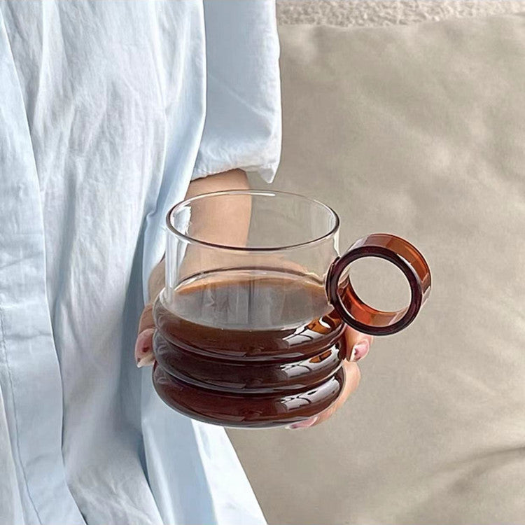 Borosilicate Glass Ring Cup Household Office Creativity Coffee Cup Glass Water Cup Ring Handle Milk Cup